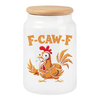 F-Caw-F Funny Chicken FCAWF Humor Quote Rooster Meme - Cookie Jar with Wooden Lid - white - Front