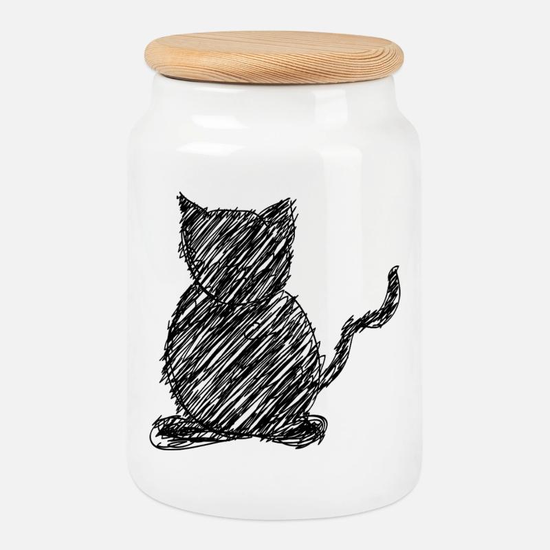 Katze Scribble Zeichnung Tier Geschenk - Keksdose mit Holzdeckel - Weiß