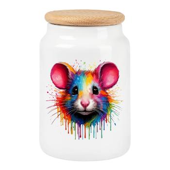 Tête de souris arc-en-ciel - Boîte à biscuits avec couvercle en bois - blanc - Devant