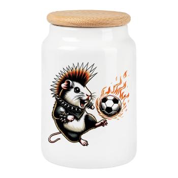 Cochon d’Inde punk avec ballon de football brûlant - Boîte à biscuits avec couvercle en bois - blanc - Devant