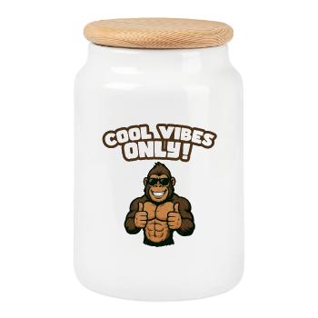 Gorilla mit Cool Vibes - Keksdose mit Holzdeckel - Weiß - Vorne