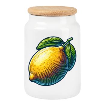 Citron éclatant et feuilles vertes - Boîte à biscuits avec couvercle en bois - blanc - Devant