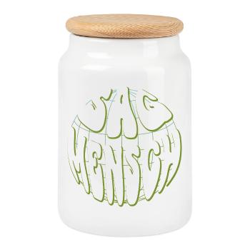 Global Retro Typo Neon Green - Say Man - Cookie Jar with Wooden Lid - white - Front
