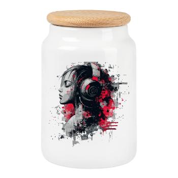DJ Lady – Urban Art Headphones - Cookie Jar with Wooden Lid - white - Front