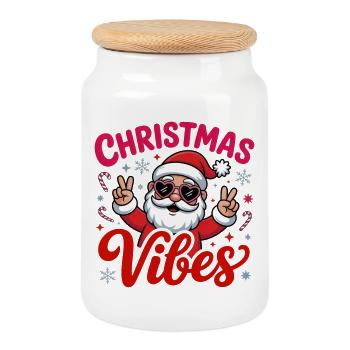 Ambiance de Noël Père Noël Signes de paix - Boîte à biscuits avec couvercle en bois - blanc - Devant
