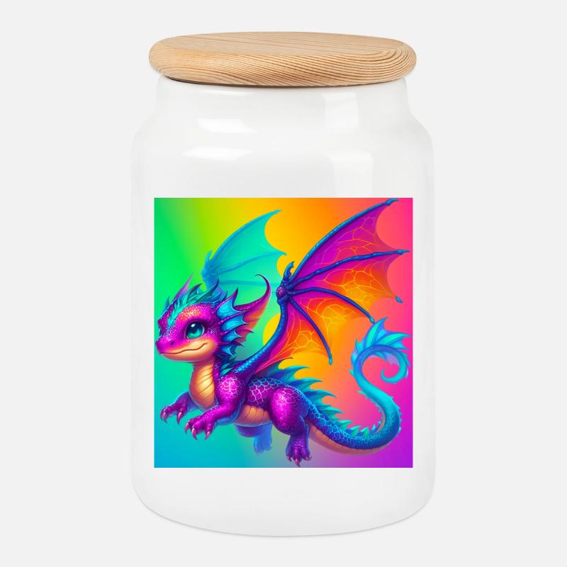 Drache - Keksdose mit Holzdeckel - Weiß