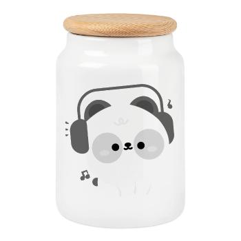 Panda Kopfhörer - Keksdose mit Holzdeckel - Weiß - Vorne
