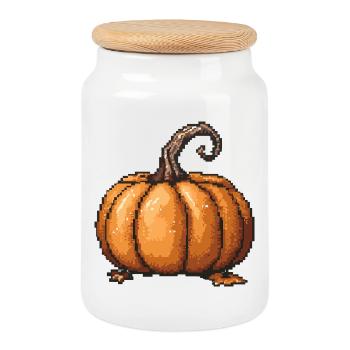 Pixel citrouille rétro Halloween - Boîte à biscuits avec couvercle en bois - blanc - Devant