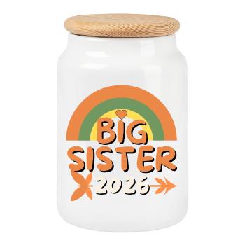 Große Schwester 2026 – Zukunft Grande Sœur - Keksdose mit Holzdeckel - Weiß - Vorne