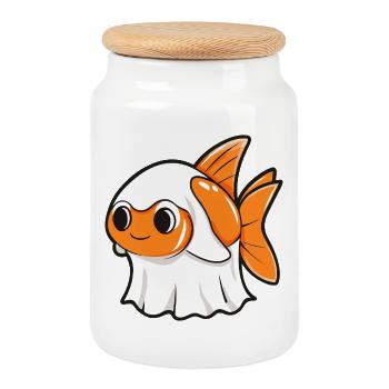 Goldfisch Halloween Geist - Keksdose mit Holzdeckel - Weiß - Vorne