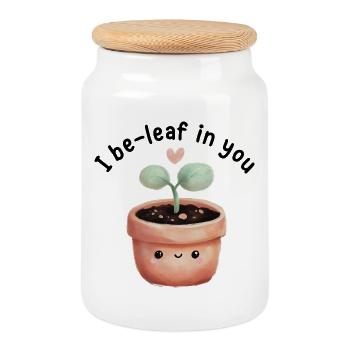 Petite plante de cœur de pousse - Boîte à biscuits avec couvercle en bois - blanc - Devant