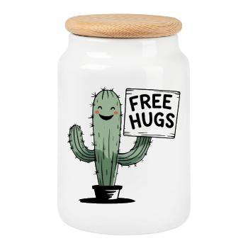 Cactus avec signe de câlins gratuits - Boîte à biscuits avec couvercle en bois - blanc - Devant