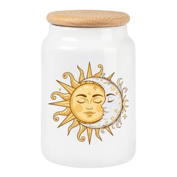 Sun and Moon Faces - Cookie Jar with Wooden Lid - white - Front