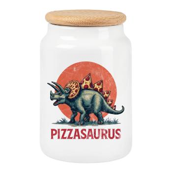Pizzasaurus - Cookie Jar with Wooden Lid - white - Front