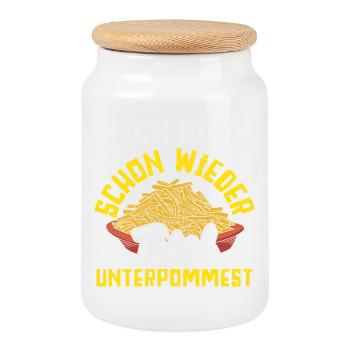 Totally underpommest again – French fries joke - Cookie Jar with Wooden Lid - white - Front