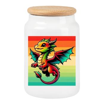 dragon - Cookie Jar with Wooden Lid - white - Front