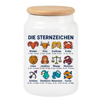 Die Sternzeichen - Keksdose mit Holzdeckel - Weiß - Vorne