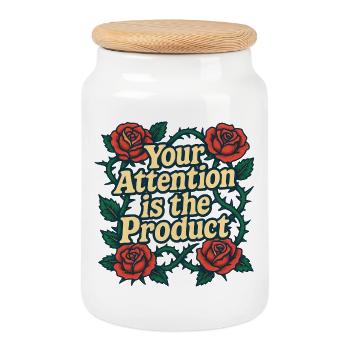 Your Attention Is the Product - Cookie Jar with Wooden Lid - white - Front