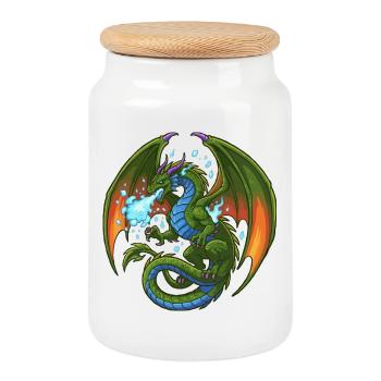 Bleu Vert Dragon Cracheur de Glace - Boîte à biscuits avec couvercle en bois - blanc - Devant