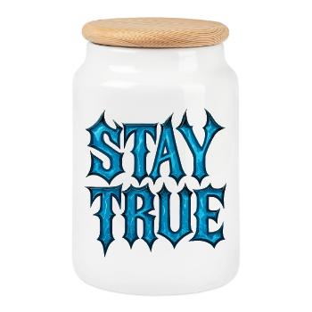 Stay True Design – Sei du selbst Statement - Keksdose mit Holzdeckel - Weiß - Vorne