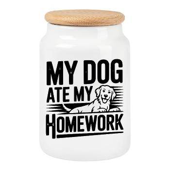 Mein Hund hat meine Hausaufgaben gefressen - Keksdose mit Holzdeckel - Weiß - Vorne