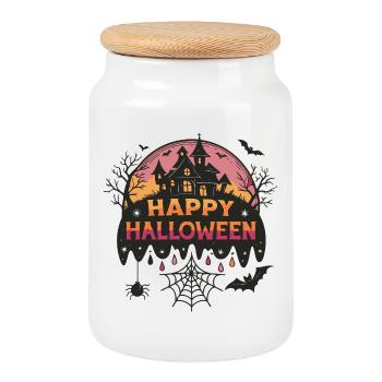 Haunted Castle Halloween - Cookie Jar with Wooden Lid - white - Front