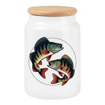 Two jumping perches - Cookie Jar with Wooden Lid - white - Front