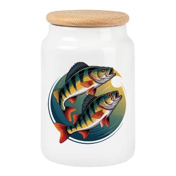 Two perch in a circle - Cookie Jar with Wooden Lid - white - Front