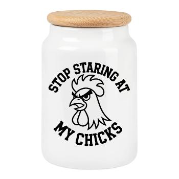 Funny Rooster Stop Staring At My Chicks Vintage - Cookie Jar with Wooden Lid - white - Front