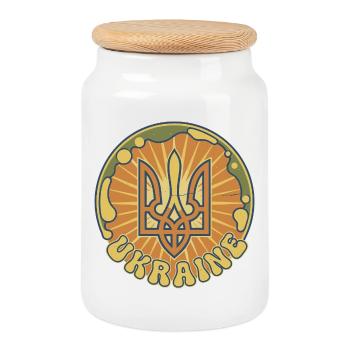 Ukrainian Trident Sun Badge - Cookie Jar with Wooden Lid - white - Front