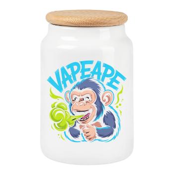 Vapeape Lustiger Affe Grafik - Keksdose mit Holzdeckel - Weiß - Vorne
