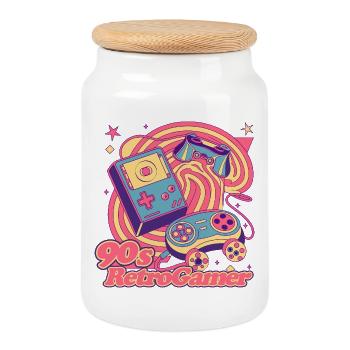 90s Retro Gamer Design Tee - Cookie Jar with Wooden Lid - white - Front