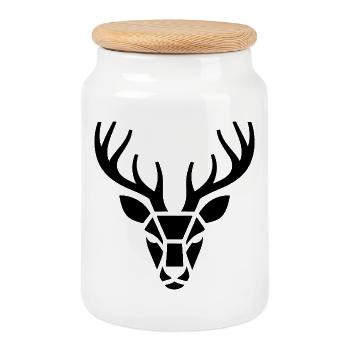 Hunting Deer - Cool Hunter Logo - Cookie Jar with Wooden Lid - white - Front
