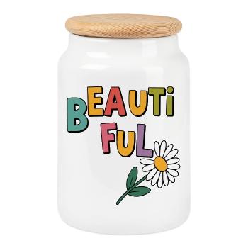 Belle - Boîte à biscuits avec couvercle en bois - blanc - Devant