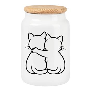 Katzen Umarmung - Keksdose mit Holzdeckel - Weiß - Vorne