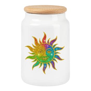 Regenbogen Sonne Glitzerstern - Keksdose mit Holzdeckel - Weiß - Vorne