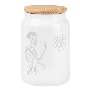 Skeleton playing darts game - Cookie Jar with Wooden Lid - white - Front