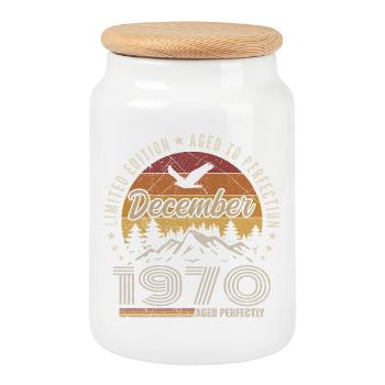 December 1970 Original Edition December Gift - Cookie Jar with Wooden Lid - white - Front