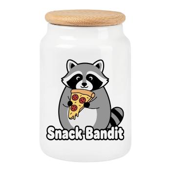 Snack Bandit Raccoon Pizza - Keksdose mit Holzdeckel - Weiß - Vorne