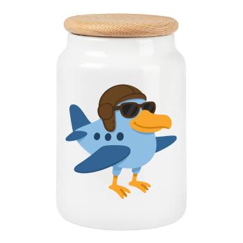 A super bird plane - Cookie Jar with Wooden Lid - white - Front