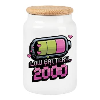 Y2K Retro – Batterie faible depuis 2000 - Boîte à biscuits avec couvercle en bois - blanc - Devant