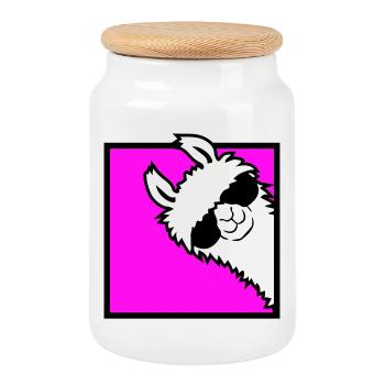 Lama Cool jette un œil autour des lunettes de soleil latérales du coin Alpaga - Boîte à biscuits avec couvercle en bois - blanc - Devant