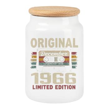 December 1966 Birthday Gift - Cookie Jar with Wooden Lid - white - Front