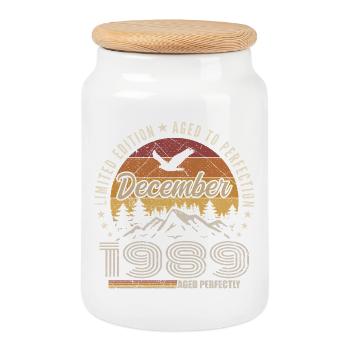 Décembre 1989 Édition Originale Cadeau décembre  - Boîte à biscuits avec couvercle en bois - blanc - Devant