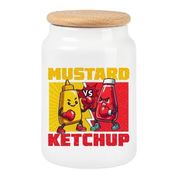 Mustard vs Ketchup Colorful Combat - Cookie Jar with Wooden Lid - white - Front