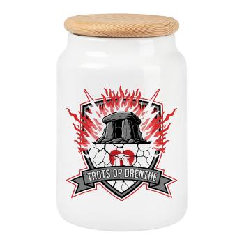 Fiers des flammes de l’emblème de Drenthe - Boîte à biscuits avec couvercle en bois - blanc - Devant