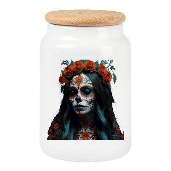 Sugar Skull Floral Dia Muerto - Keksdose mit Holzdeckel - Weiß - Vorne