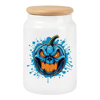 ANGRY PUMPKIN - Cookie Jar with Wooden Lid - white - Front