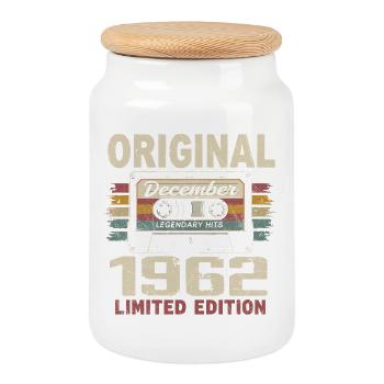 December 1962 Birthday Gift - Cookie Jar with Wooden Lid - white - Front
