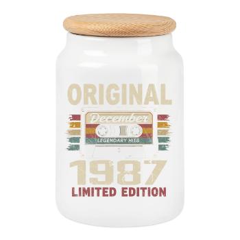 December 1987 Birthday Gift - Cookie Jar with Wooden Lid - white - Front